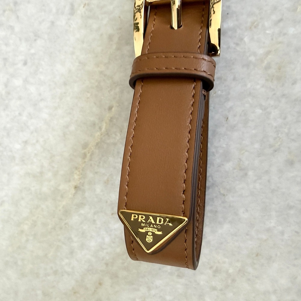 Prada Soft Leather Keychain Wristlet Brown & Gold 1PP186 Made in Italy - Picture 5 of 12